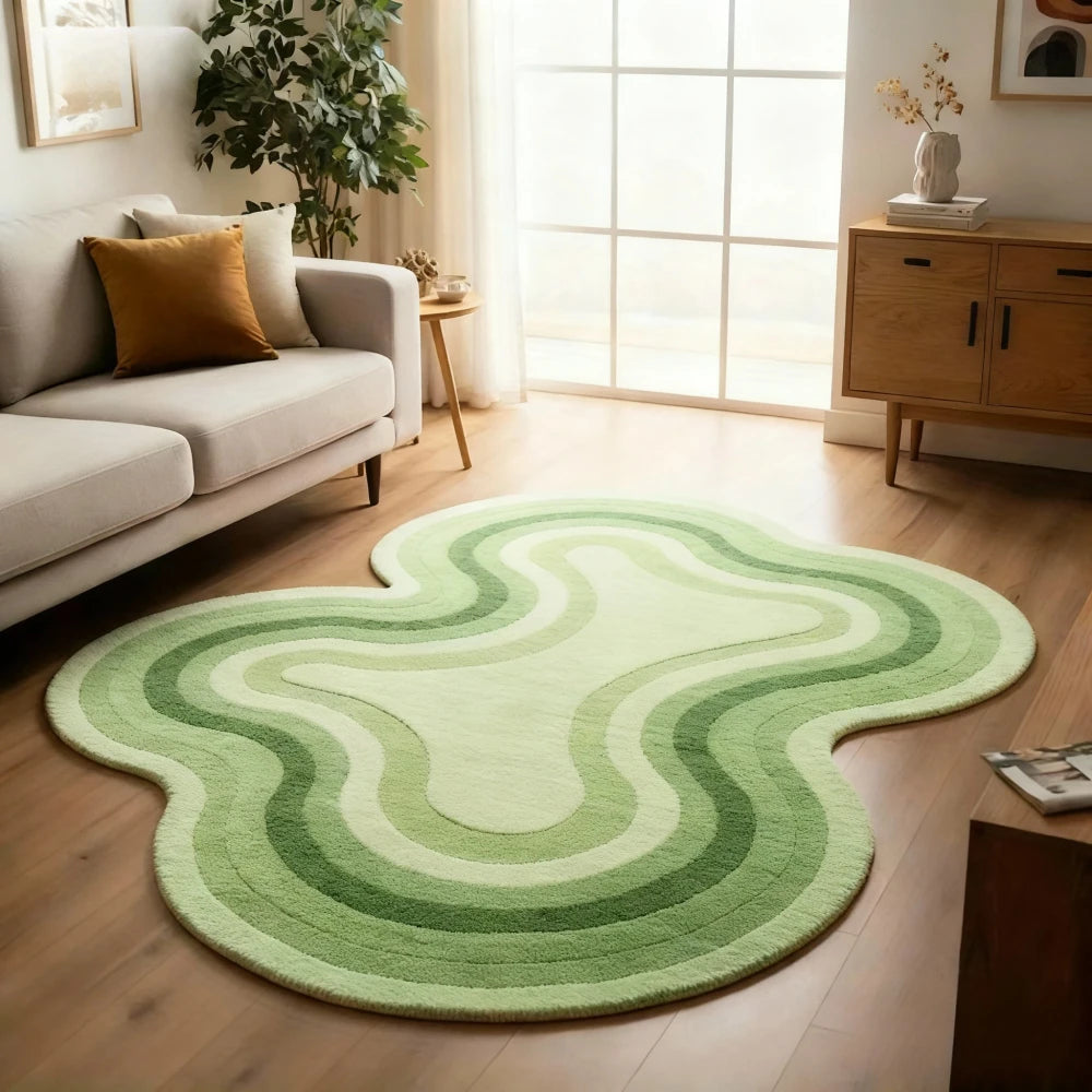 Pink Wavy Area Rug | Modern Abstract Dopamine Decor Rug | Soft Bedroom & Living Room Carpet