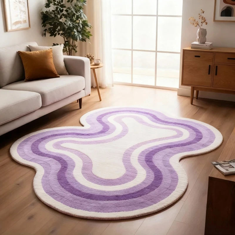 Pink Wavy Area Rug | Modern Abstract Dopamine Decor Rug | Soft Bedroom & Living Room Carpet