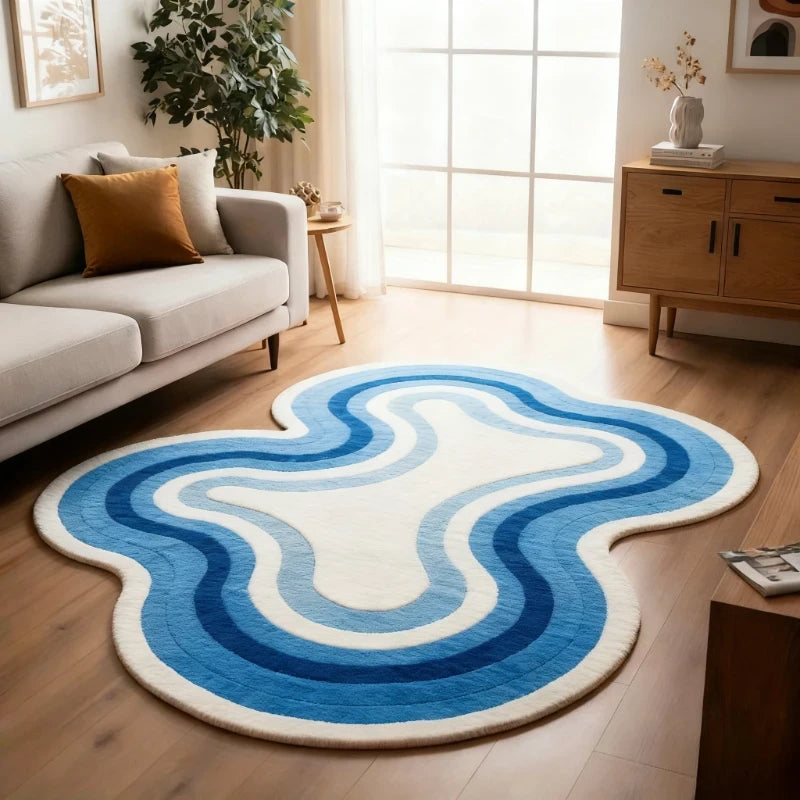 Pink Wavy Area Rug | Modern Abstract Dopamine Decor Rug | Soft Bedroom & Living Room Carpet