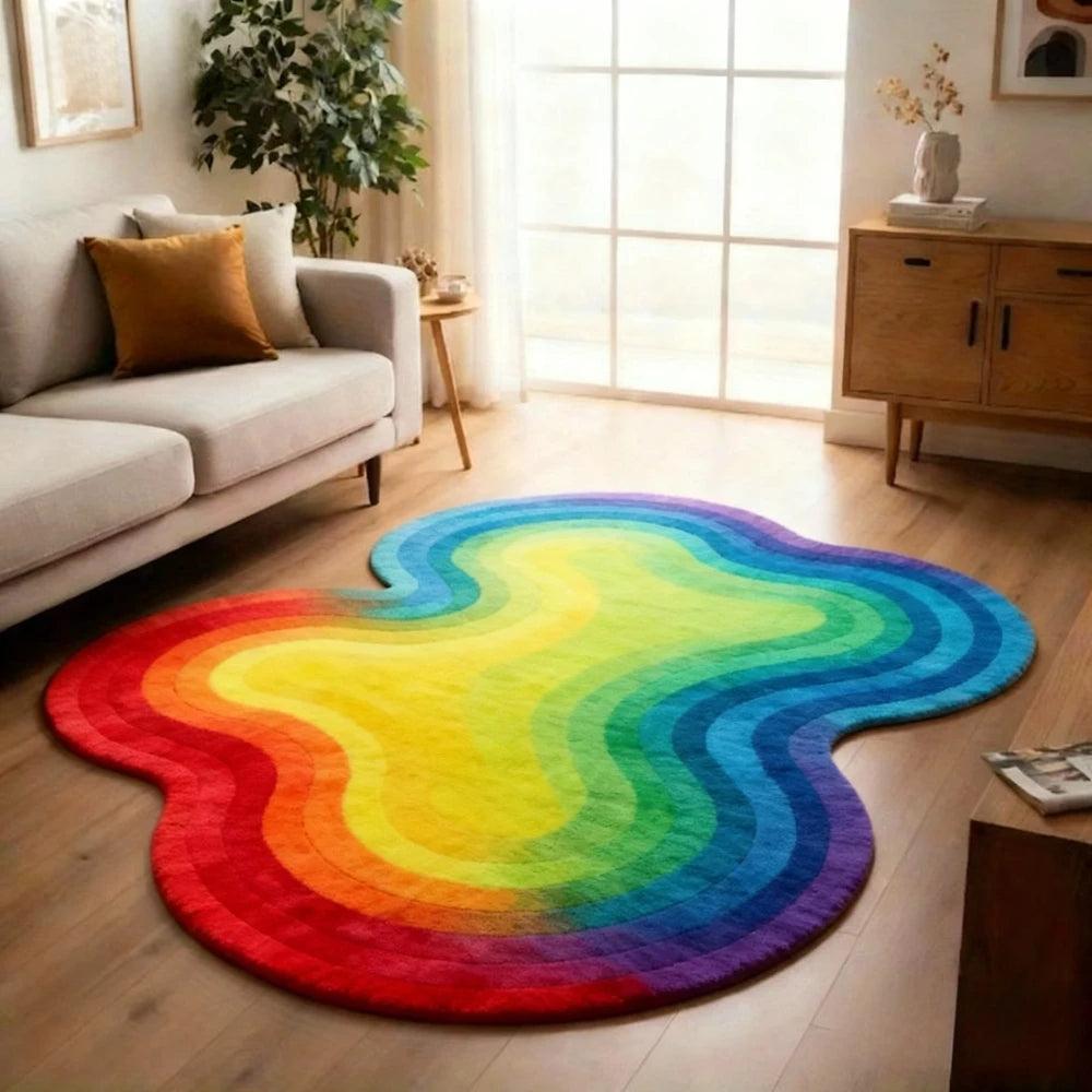 Pink Wavy Area Rug | Modern Abstract Dopamine Decor Rug | Soft Bedroom & Living Room Carpet