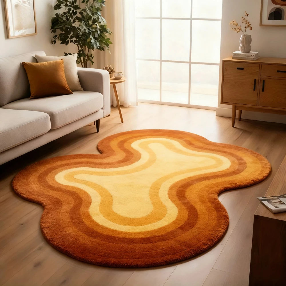 Pink Wavy Area Rug | Modern Abstract Dopamine Decor Rug | Soft Bedroom & Living Room Carpet