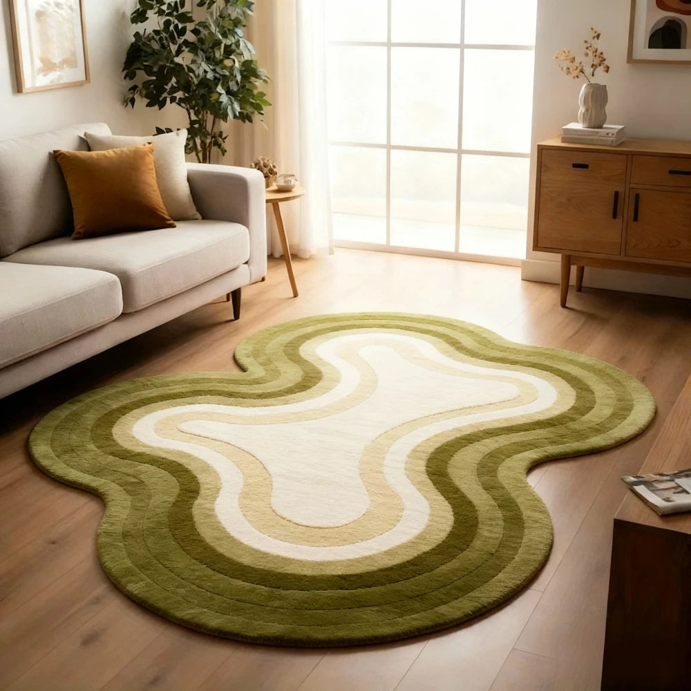Pink Wavy Area Rug | Modern Abstract Dopamine Decor Rug | Soft Bedroom & Living Room Carpet