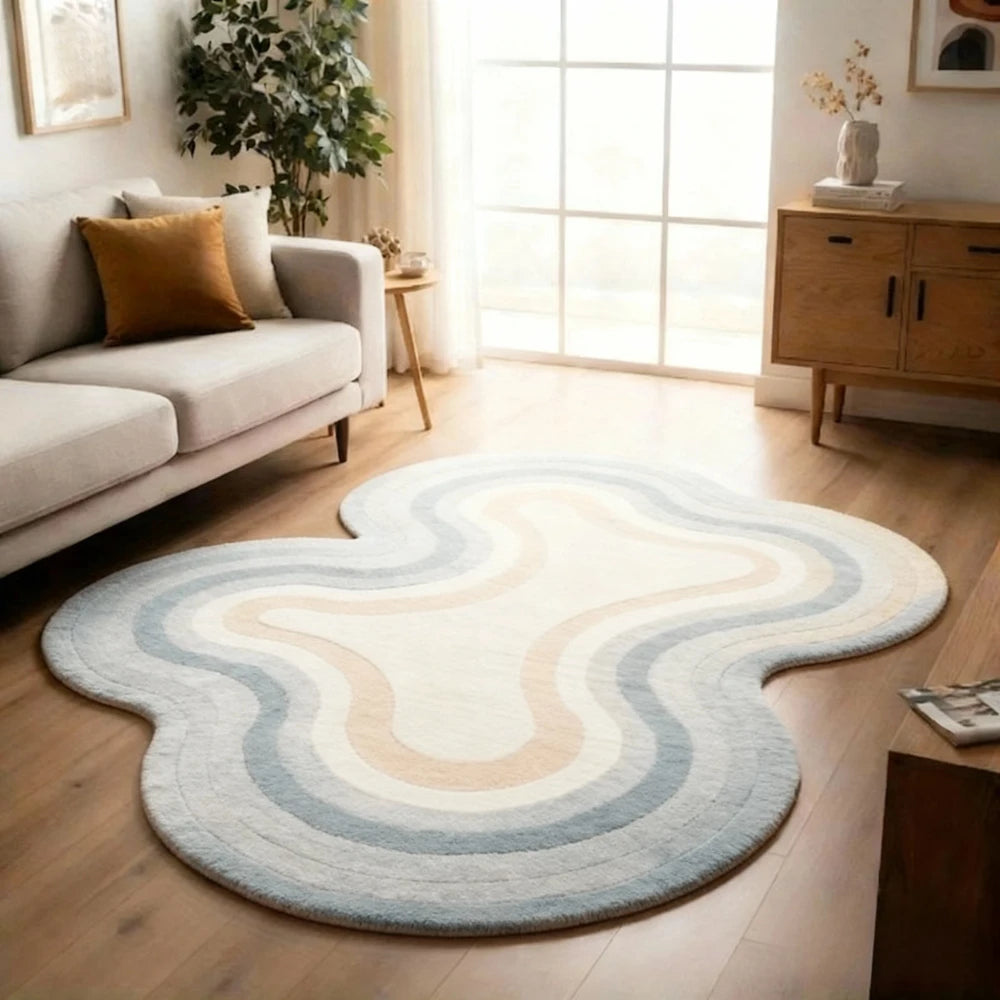 Pink Wavy Area Rug | Modern Abstract Dopamine Decor Rug | Soft Bedroom & Living Room Carpet