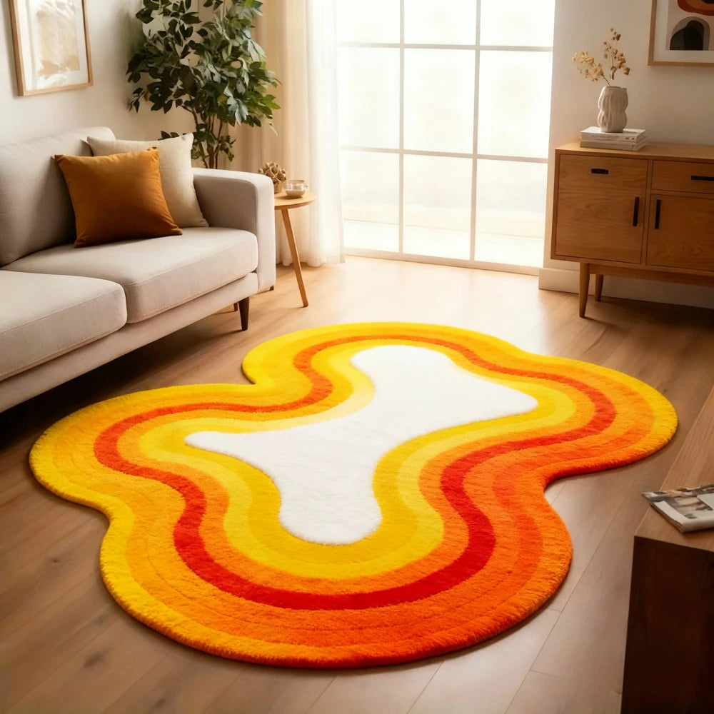 Pink Wavy Area Rug | Modern Abstract Dopamine Decor Rug | Soft Bedroom & Living Room Carpet