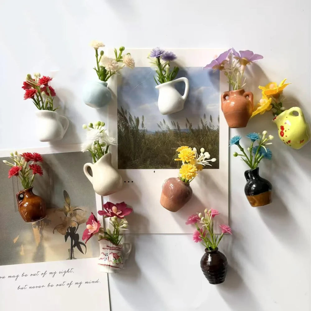 Magnetic Mini Bud Vase Set | Cute Ceramic Fridge Magnets for Flowers, Kitchen Decor & Dopamine Home Decor