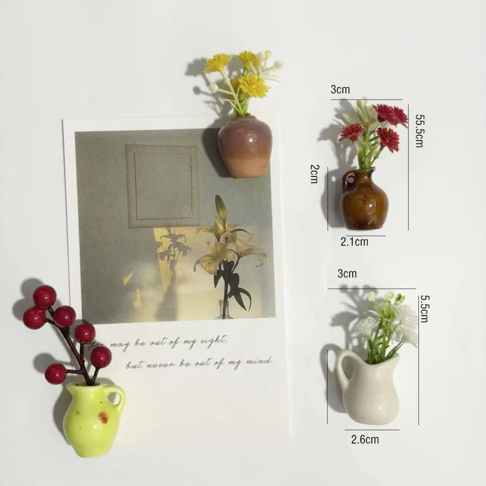 Magnetic Mini Bud Vase Set | Cute Ceramic Fridge Magnets for Flowers, Kitchen Decor & Dopamine Home Decor