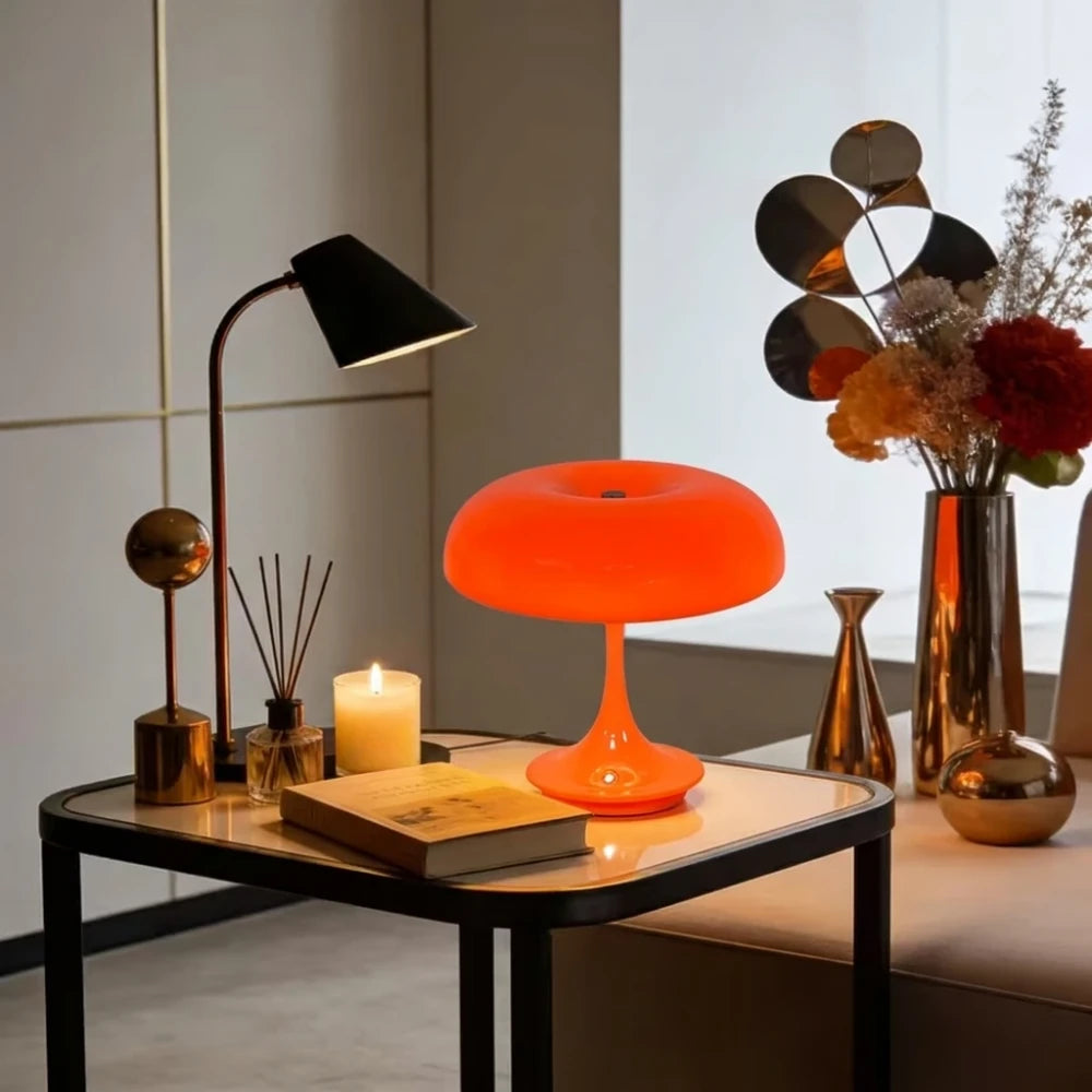 Orange Mushroom Table Lamp | Retro LED Bedside Lamp | Dopamine Decor Night Light for Bedroom, Living Room & Office