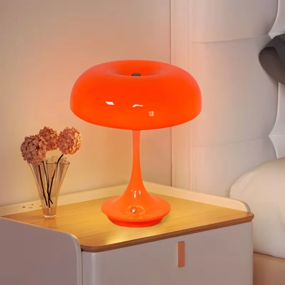 Orange Mushroom Table Lamp | Retro LED Bedside Lamp | Dopamine Decor Night Light for Bedroom, Living Room & Office