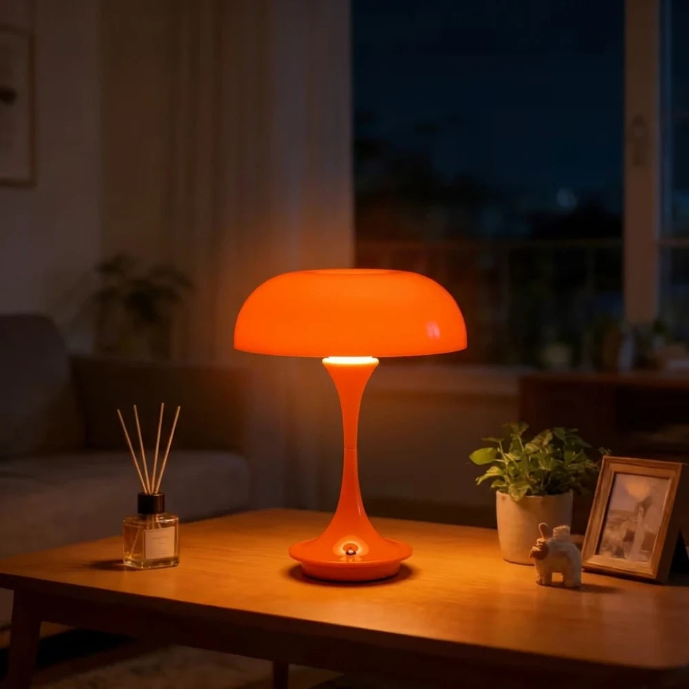 Orange Mushroom Table Lamp | Retro LED Bedside Lamp | Dopamine Decor Night Light for Bedroom, Living Room & Office
