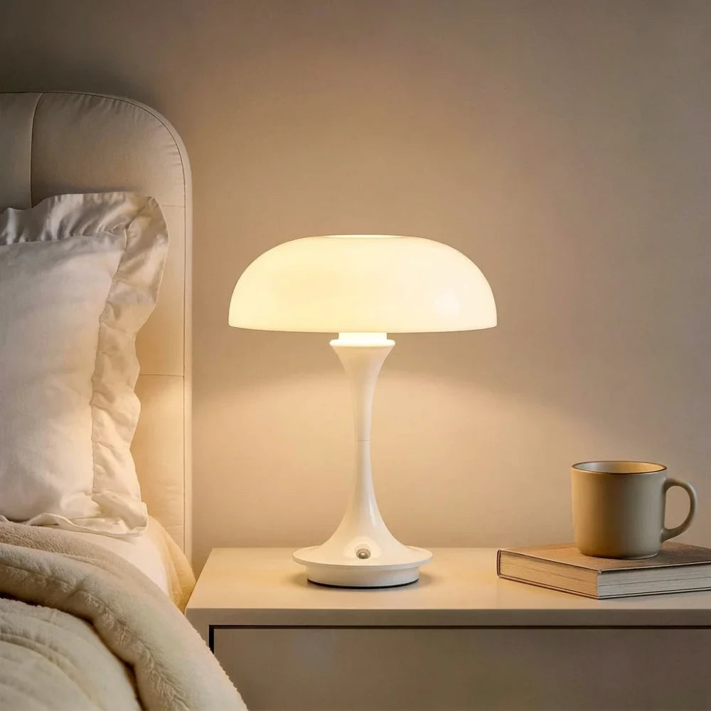 Orange Mushroom Table Lamp | Retro LED Bedside Lamp | Dopamine Decor Night Light for Bedroom, Living Room & Office