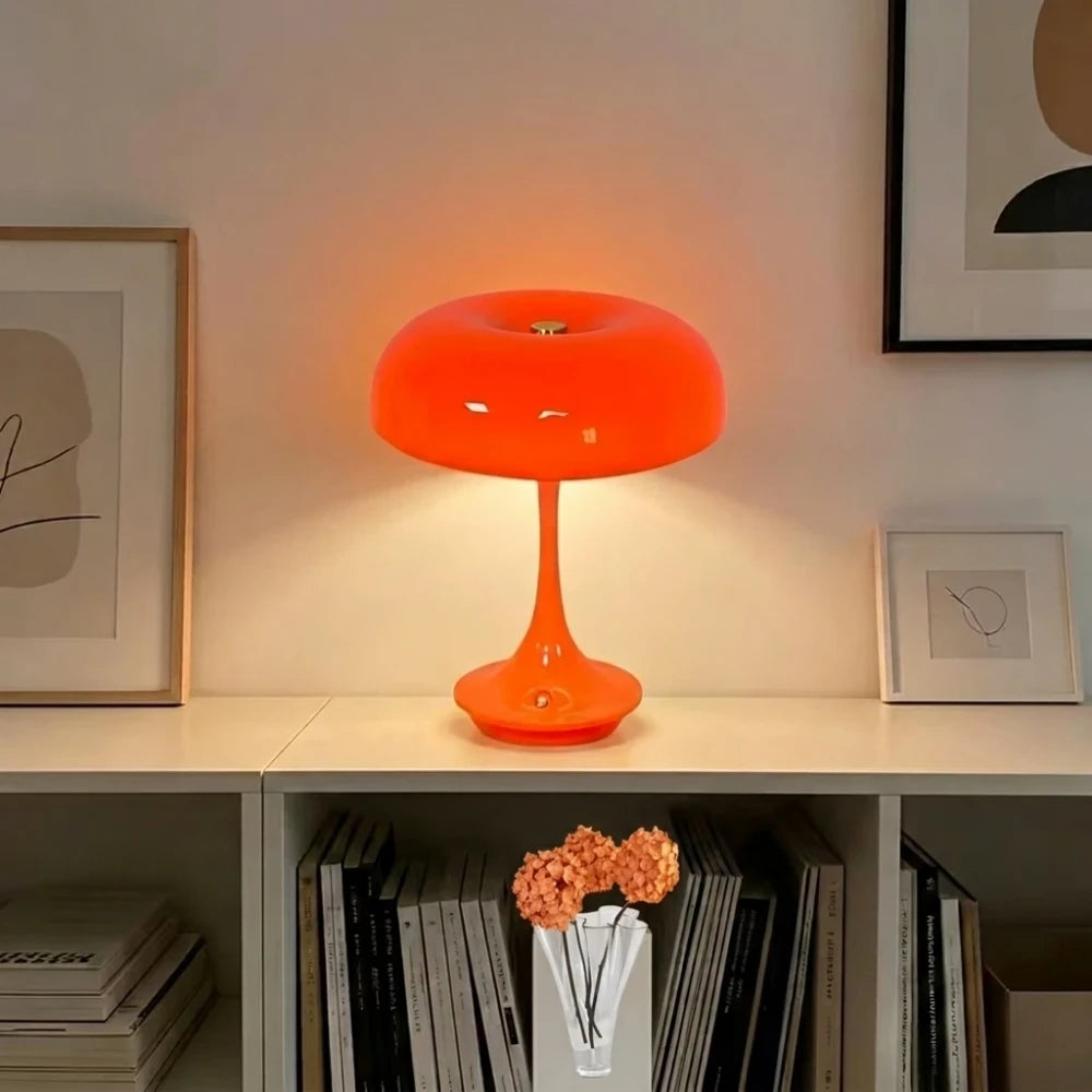 Orange Mushroom Table Lamp | Retro LED Bedside Lamp | Dopamine Decor Night Light for Bedroom, Living Room & Office