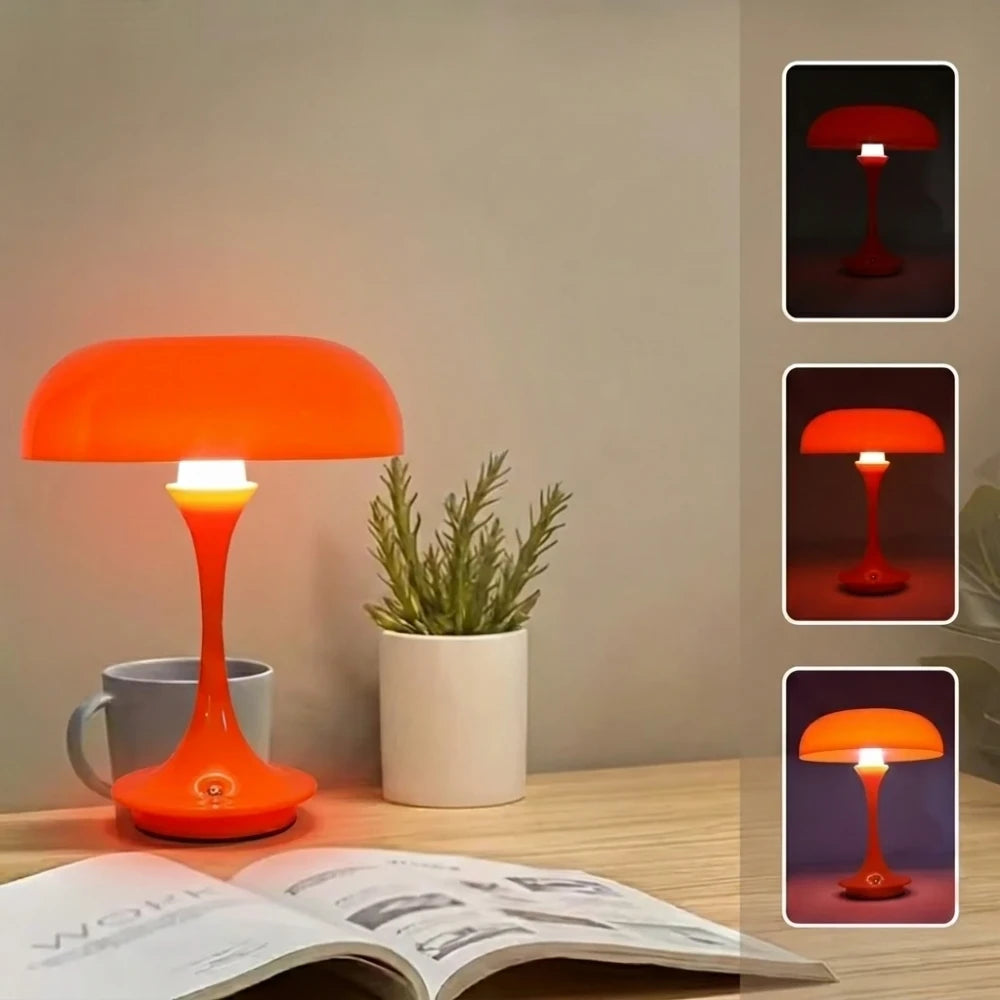 Orange Mushroom Table Lamp | Retro LED Bedside Lamp | Dopamine Decor Night Light for Bedroom, Living Room & Office
