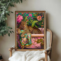 Colorful Cheetah & Lion Canvas Wall Art | Maximalist Animal Print | Tropical Gallery Wall Decor | Modern Living Room Artwork
