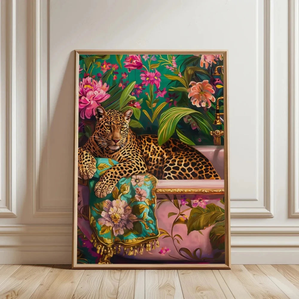 Colorful Cheetah & Lion Canvas Wall Art | Maximalist Animal Print | Tropical Gallery Wall Decor | Modern Living Room Artwork
