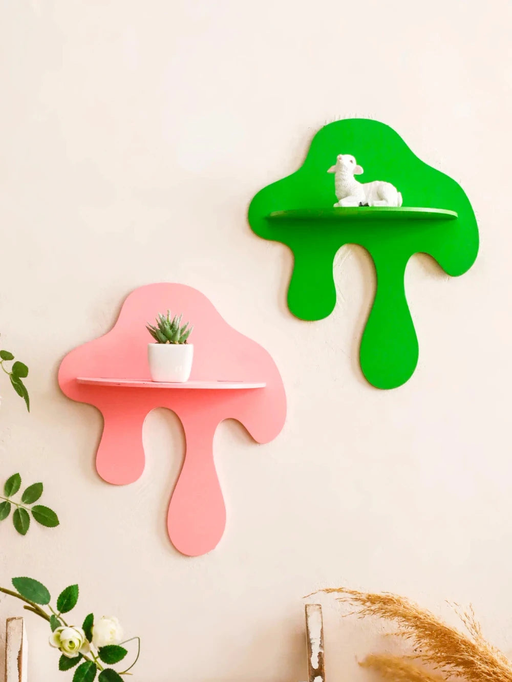 Drip Mushroom Wall Shelf | Colorful Dopamine Decor | Funky Floating Shelf