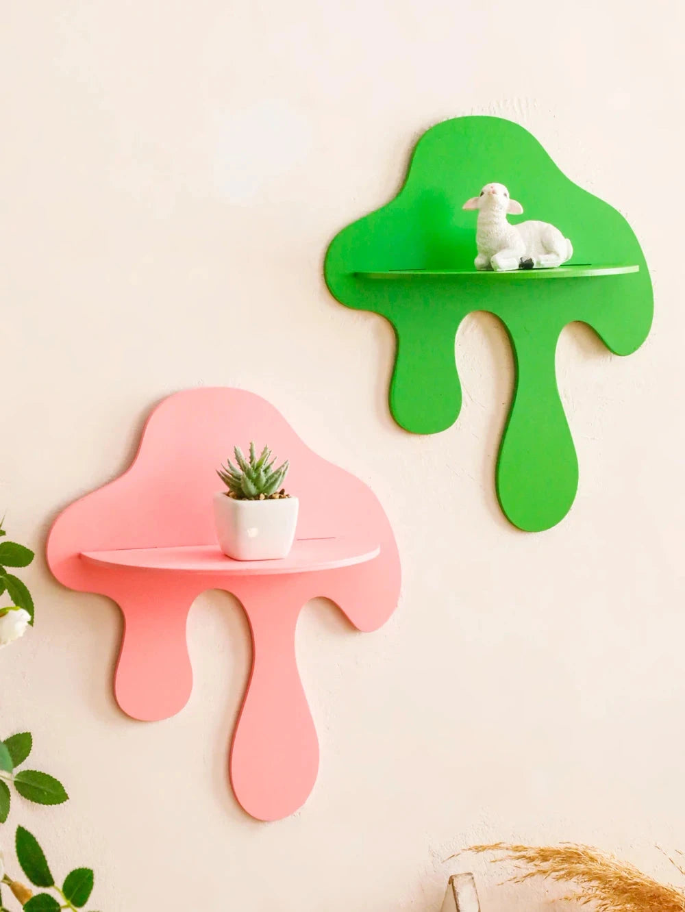 Drip Mushroom Wall Shelf | Colorful Dopamine Decor | Funky Floating Shelf