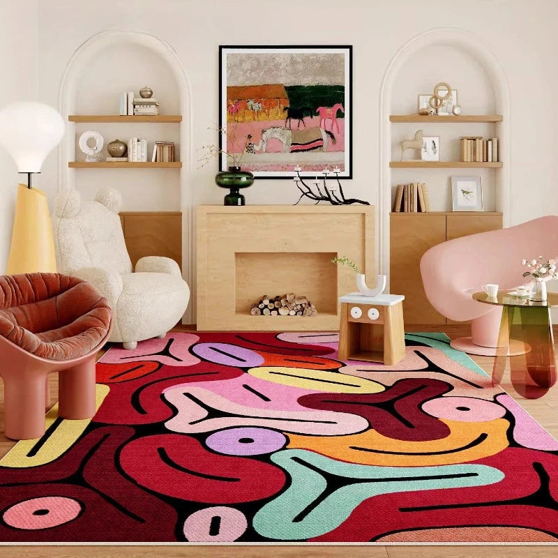 Colorful Abstract Area Rug | Dopamine Decor Rug | Modern Maximalist Living Room & Bedroom Carpet