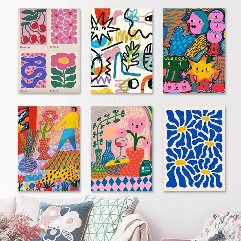 Colorful Abstract Wall Art Set | Dopamine Decor Canvas Prints | Maximalist Gallery Wall | Eclectic Colorful Home Decor