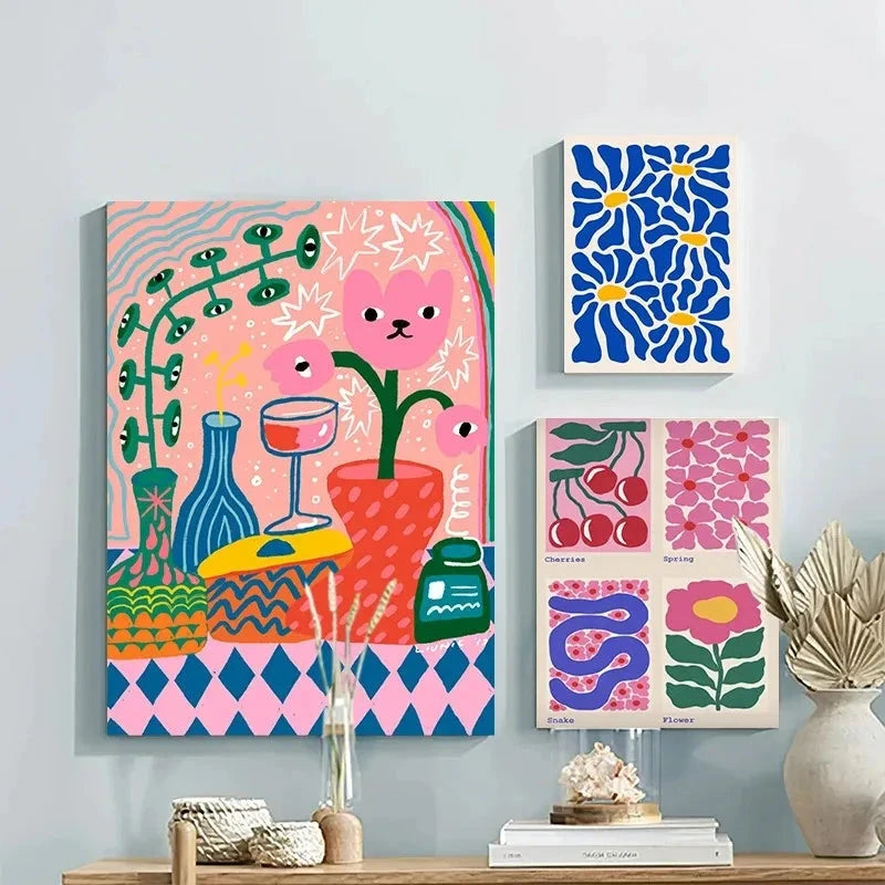 Colorful Abstract Wall Art Set | Dopamine Decor Canvas Prints | Maximalist Gallery Wall | Eclectic Colorful Home Decor