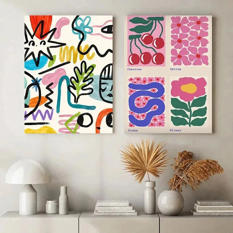Colorful Abstract Wall Art Set | Dopamine Decor Canvas Prints | Maximalist Gallery Wall | Eclectic Colorful Home Decor