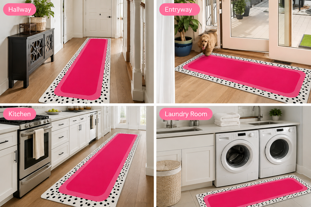 Pink Hallway Runner Rug | Modern Dopamine Decor Non-Slip Kitchen Runner | Colorful Entryway Rug