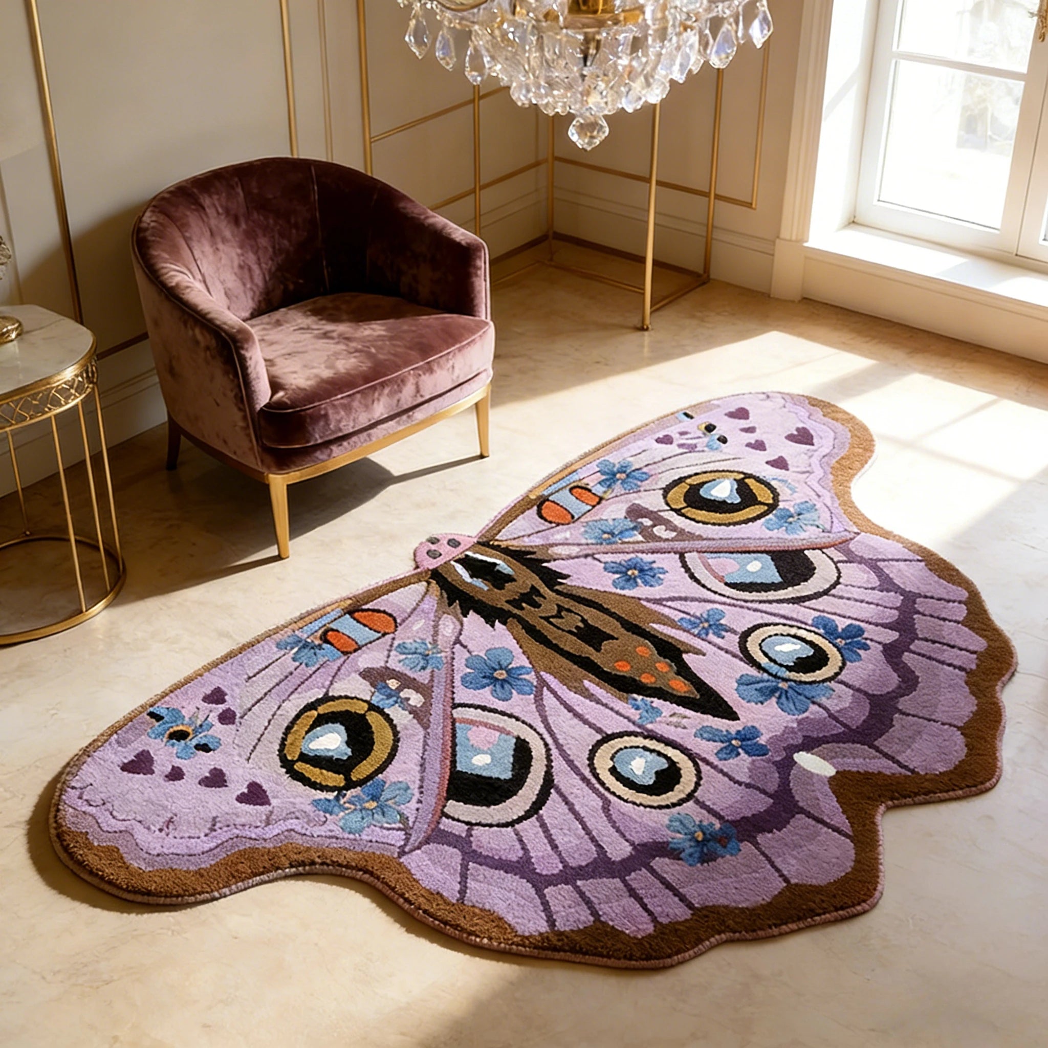 Butterfly Area Rug | Colorful Dopamine Decor Rug | Non-Slip Bedroom & Living Room Carpet