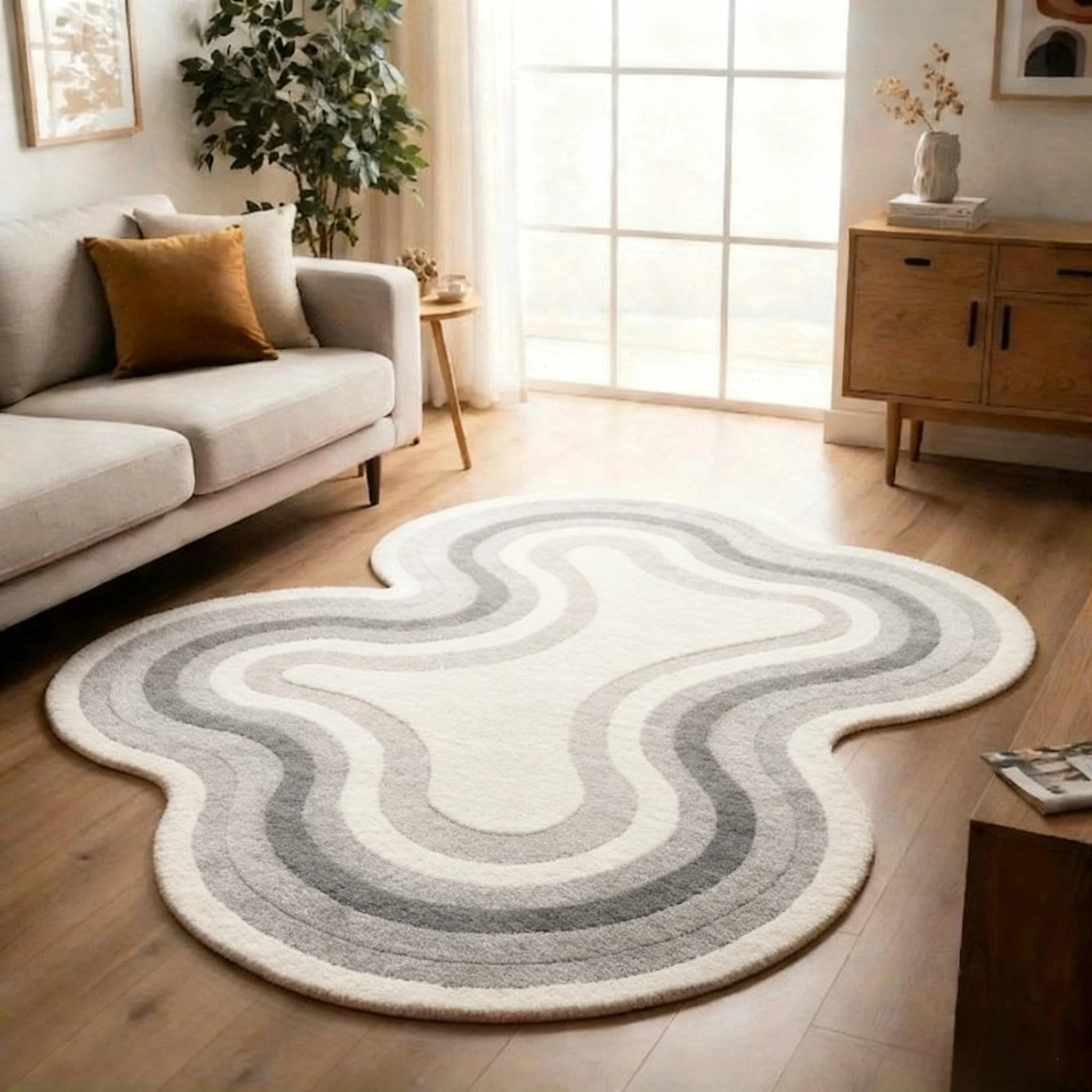 Pink Wavy Area Rug | Modern Abstract Dopamine Decor Rug | Soft Bedroom & Living Room Carpet