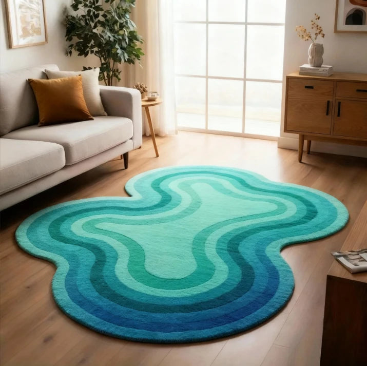 Pink Wavy Area Rug | Modern Abstract Dopamine Decor Rug | Soft Bedroom & Living Room Carpet